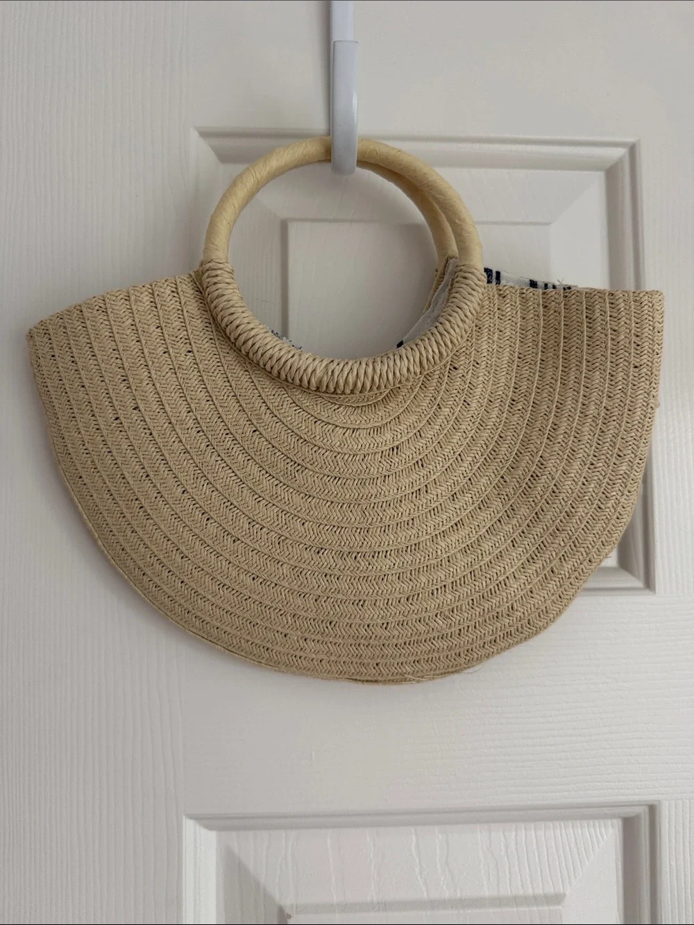 Girls Woven Straw Half Moon Handbag
